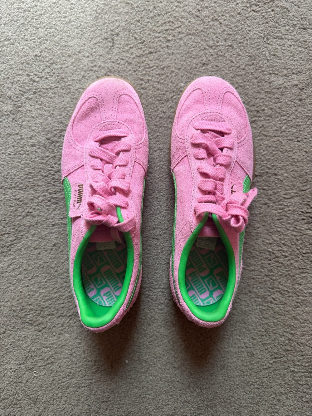 Puma Pink Suede Sneakers with Green Trim